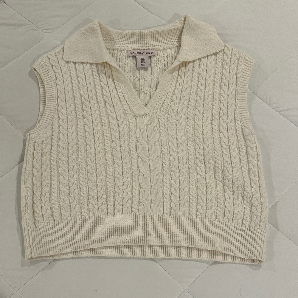 Sincerely Jules Cream V-Neck Cable Knit Sweater Vest